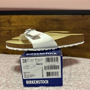Birkenstock Madrid White Sandals with Silver Buckle